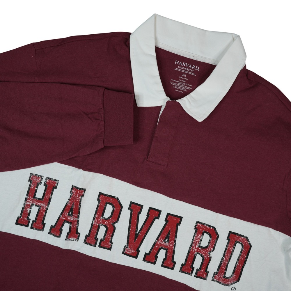Harvard University Rugby Polo Shirt Men 2XL Maroon White Long Sleeve Collegiate